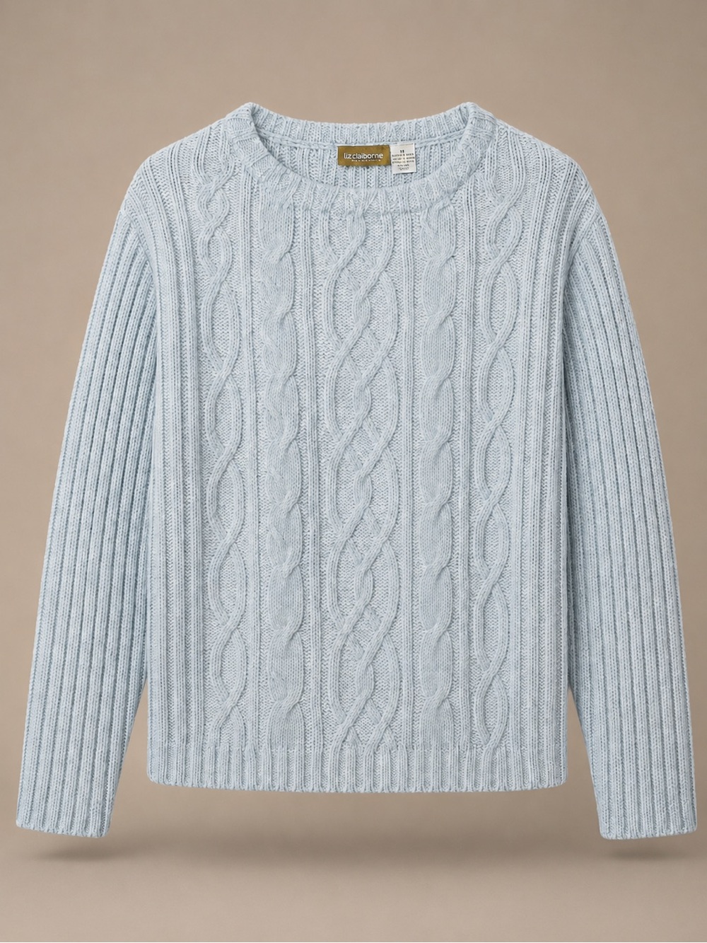 Liz Claiborne Pale Blue Cable Crewneck Sweater